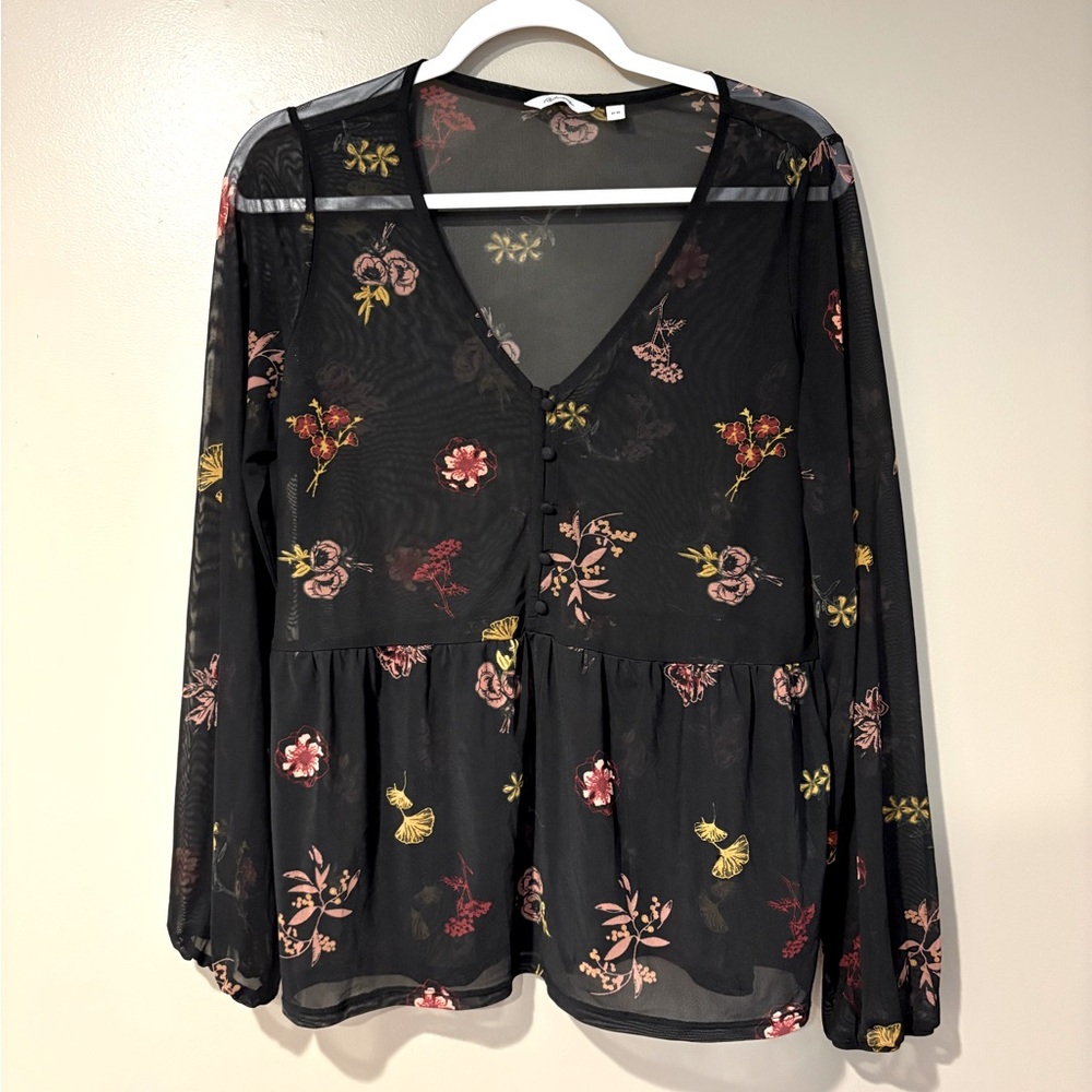 3/$25 romantic Sheer floral gothic peplum top mesh feminine whimsigoth blouse